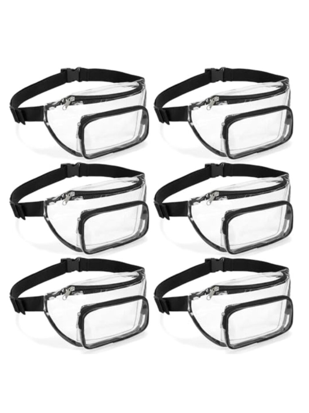6 Pack Clear Stadium Approved Fanny Packs PVC Water Resistant Waist Bags